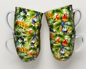 Tropical Creative Tops Tropical Toucan Birds Coffee Tea Mugs Set Of 4 England